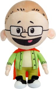 Brad Meltzer Plush with green cardigan, glasses, and red cape