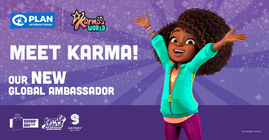 Karma Grant, hands in the air, text to her left says "Meet Karma! Our NEW Global Ambassador!"