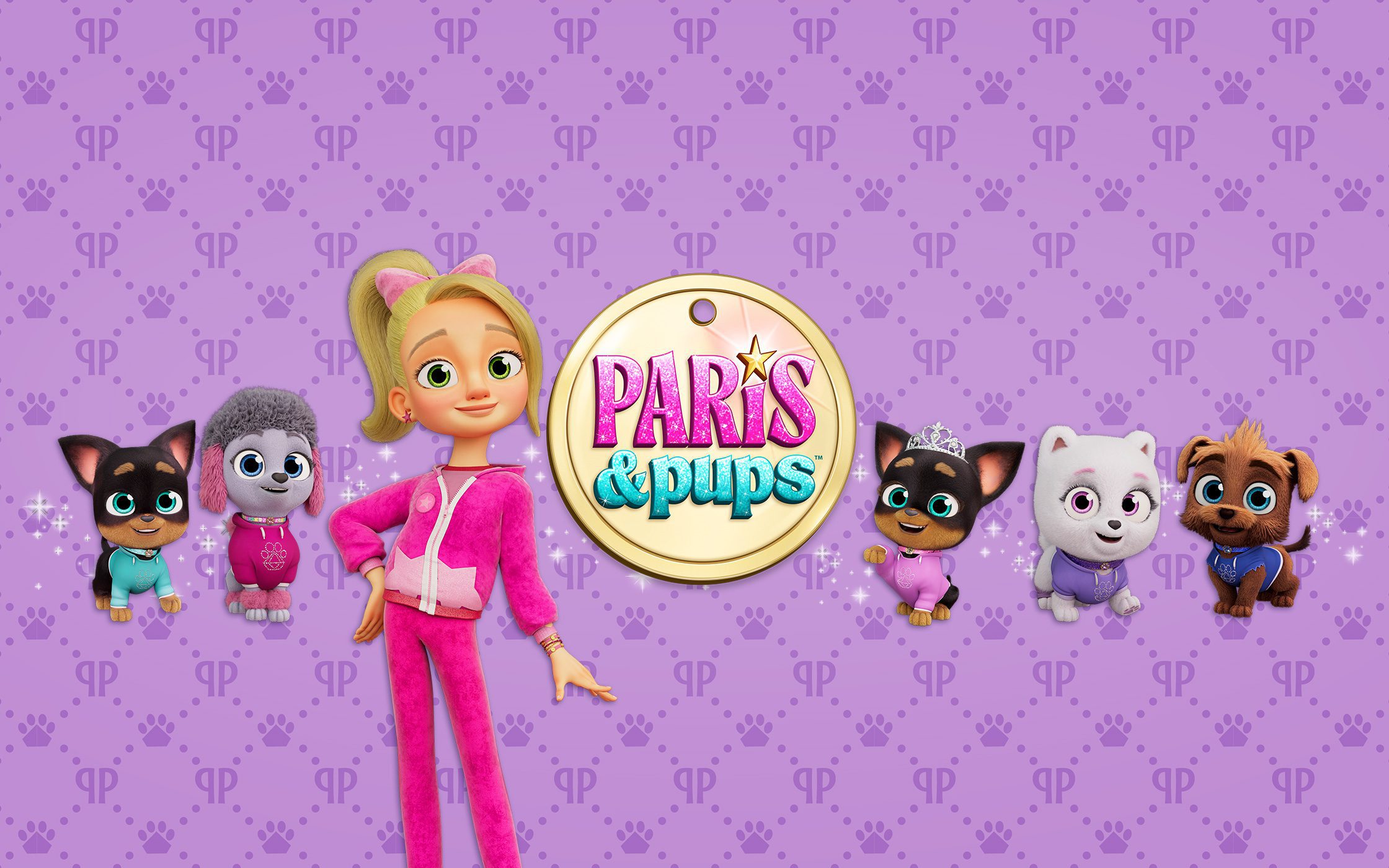 Hero banner Paris Star and pups in a line with series logo.