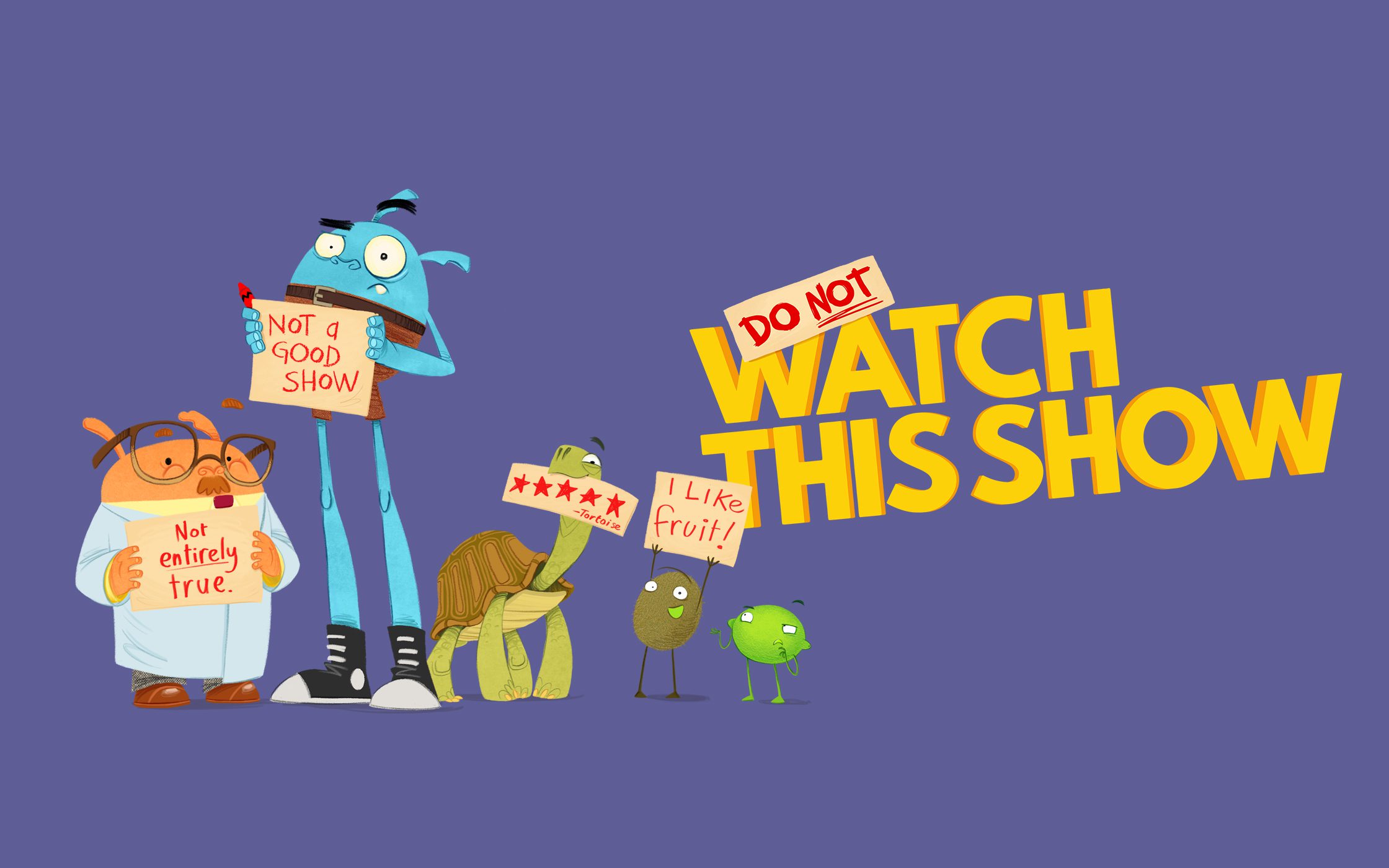 Main banner graphic image of 2D animated characters from 'Do Not Watch This Show' standing together.